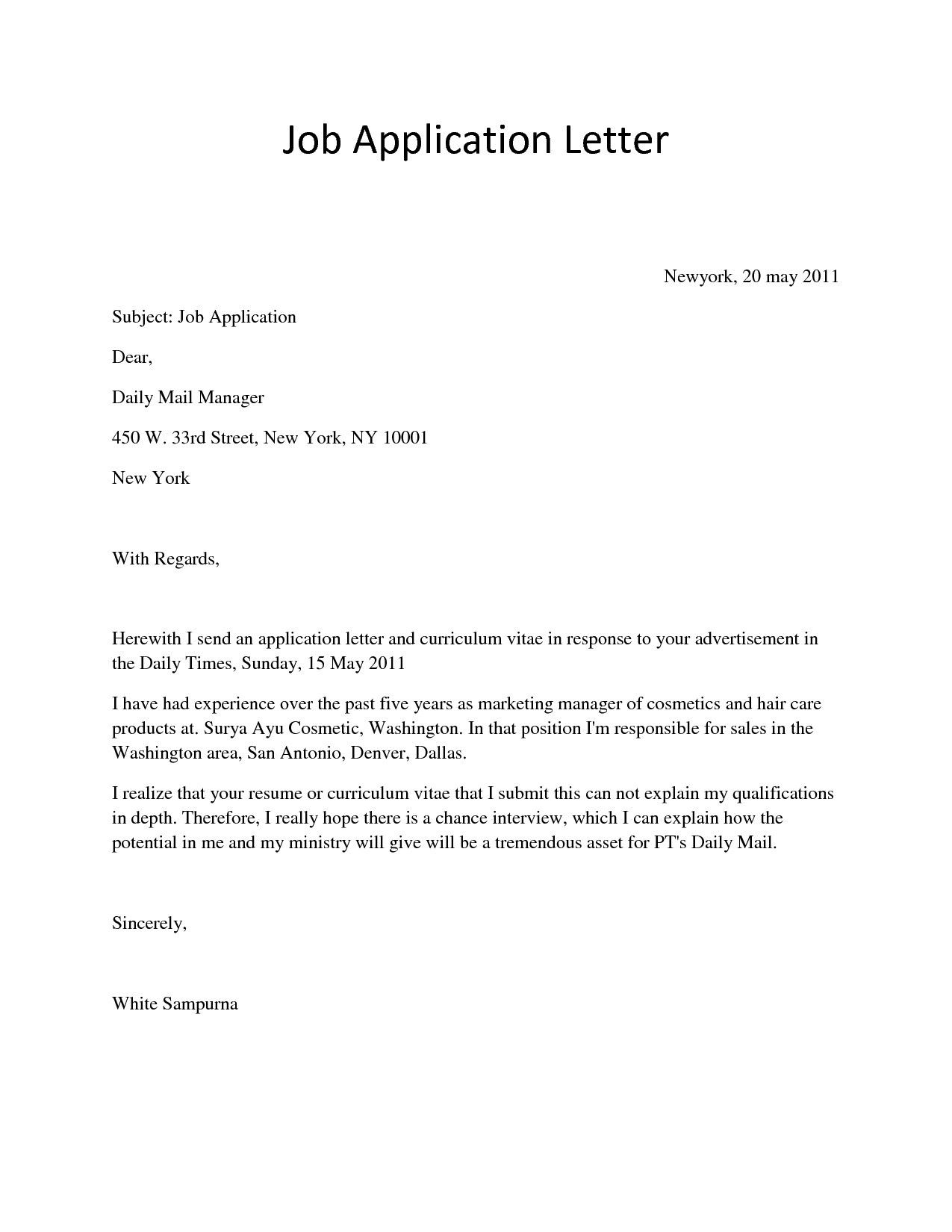 Example Of Letter For Job Vacancy