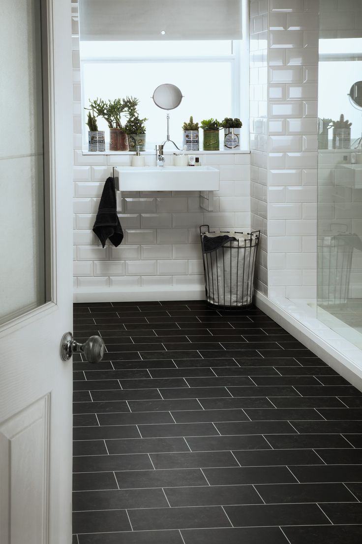 Black Marble Tile Floor In Bathroom