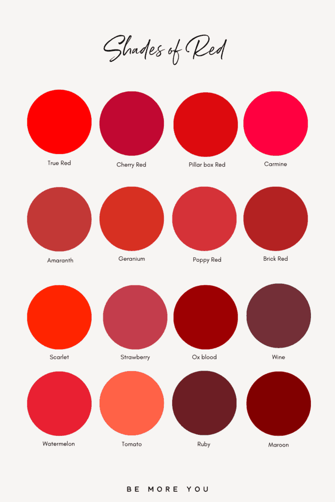 Color Names For Shades Of Red