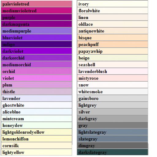 Color Names For Silver