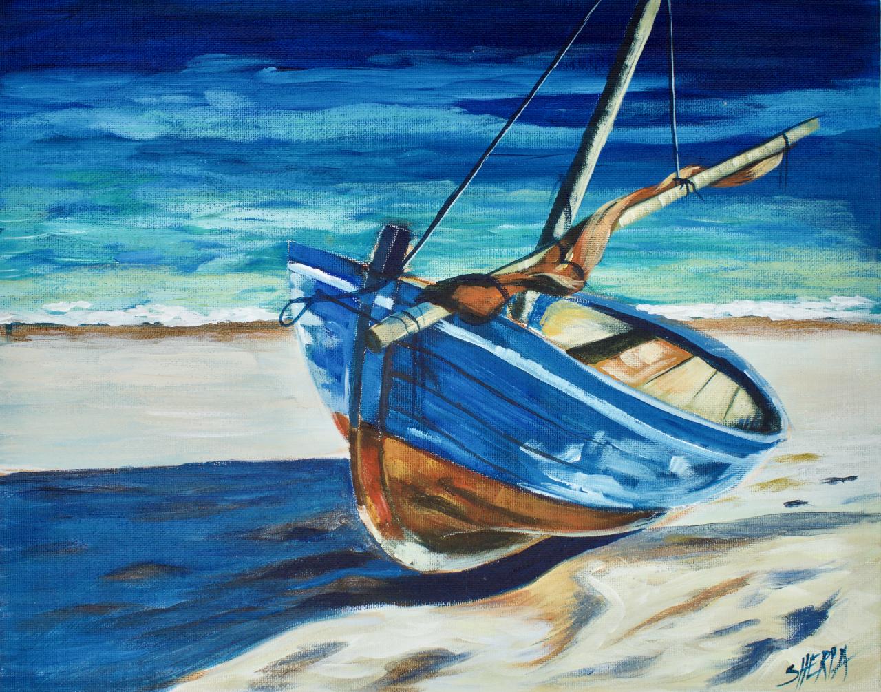 Easy Boat Acrylic Painting