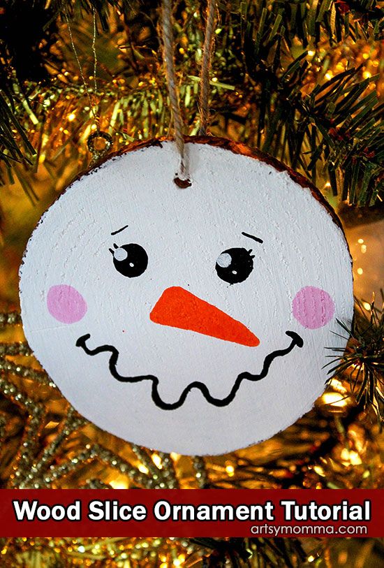 Easy Wood Slice Snowman Ornament