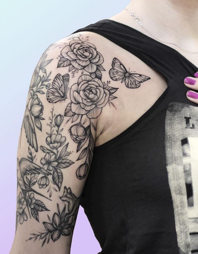 Floral Tattoo Black And Grey