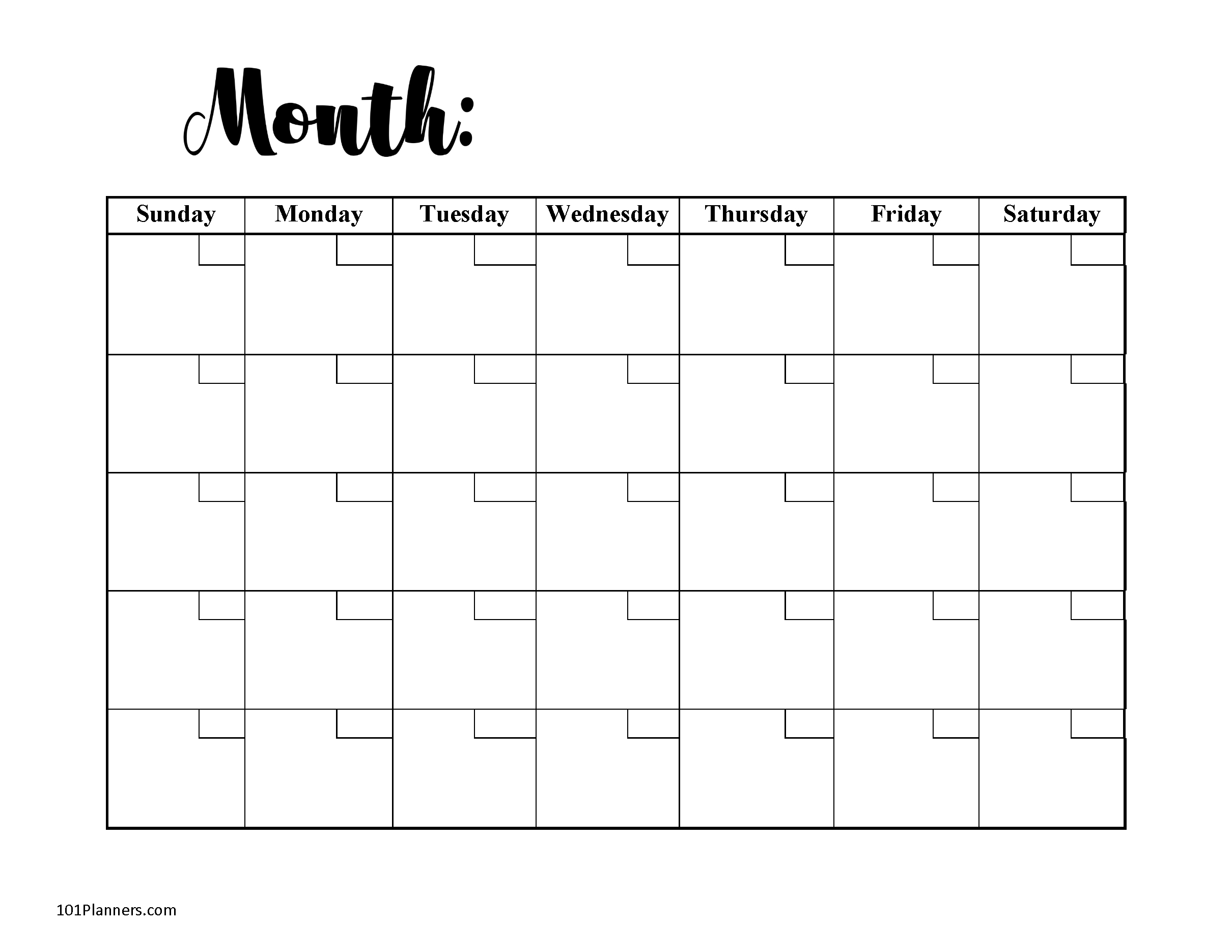 Free Printable Monthly Calendar No Dates
