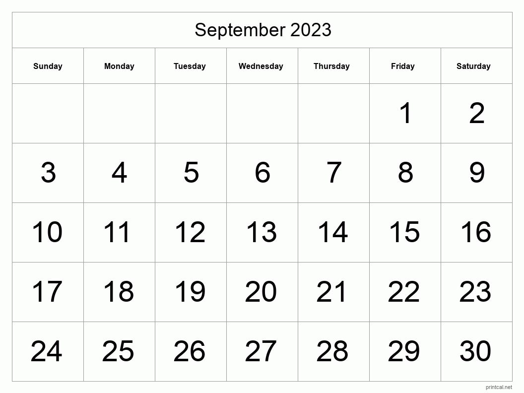 Free Printable Monthly Calendar September 2023