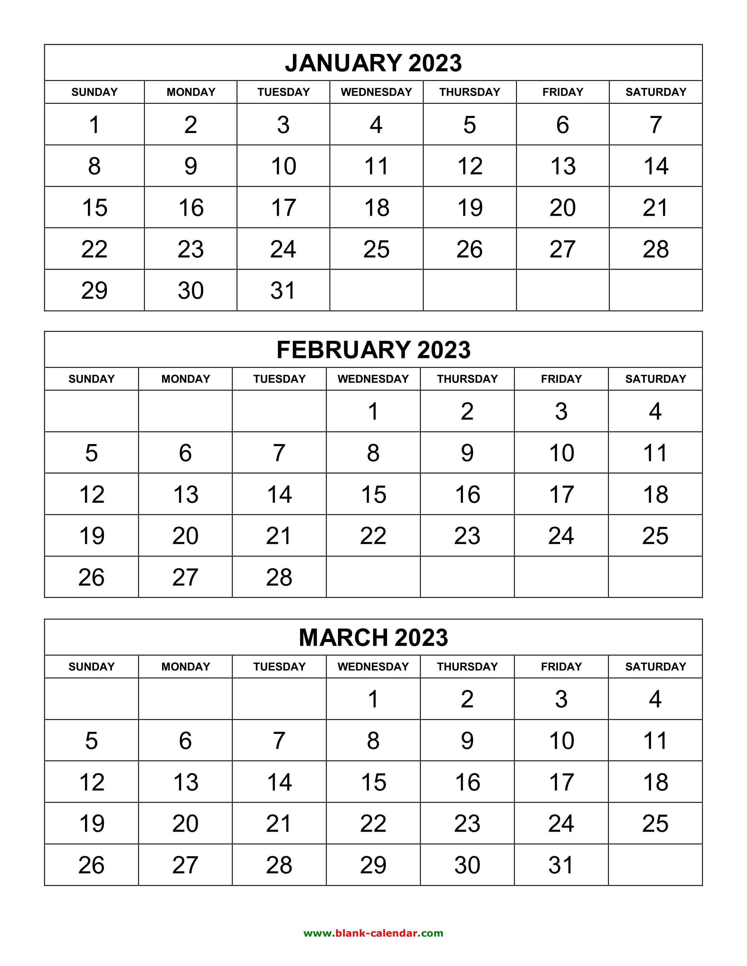 Free Printable Vertical Yearly Calendar 2023