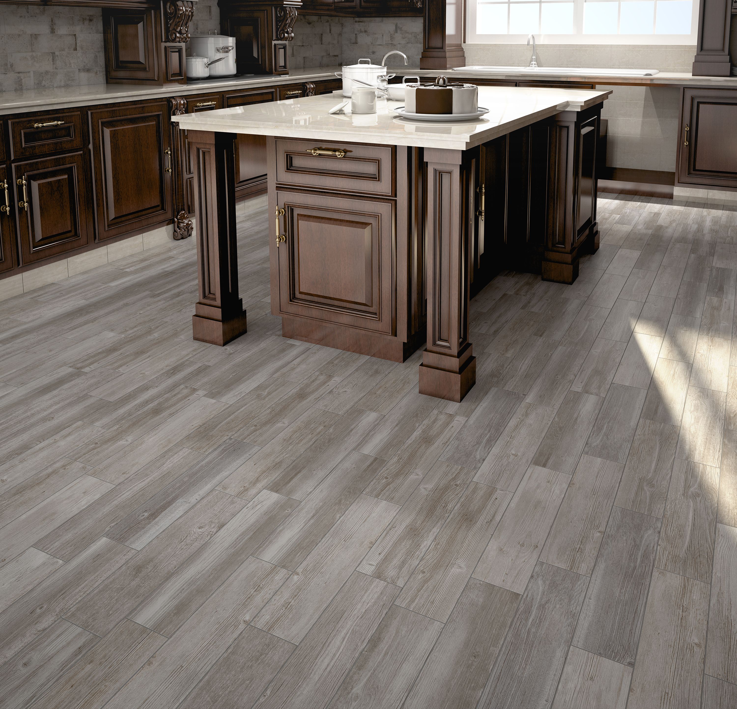 Grey Wood Flooring Kitchen