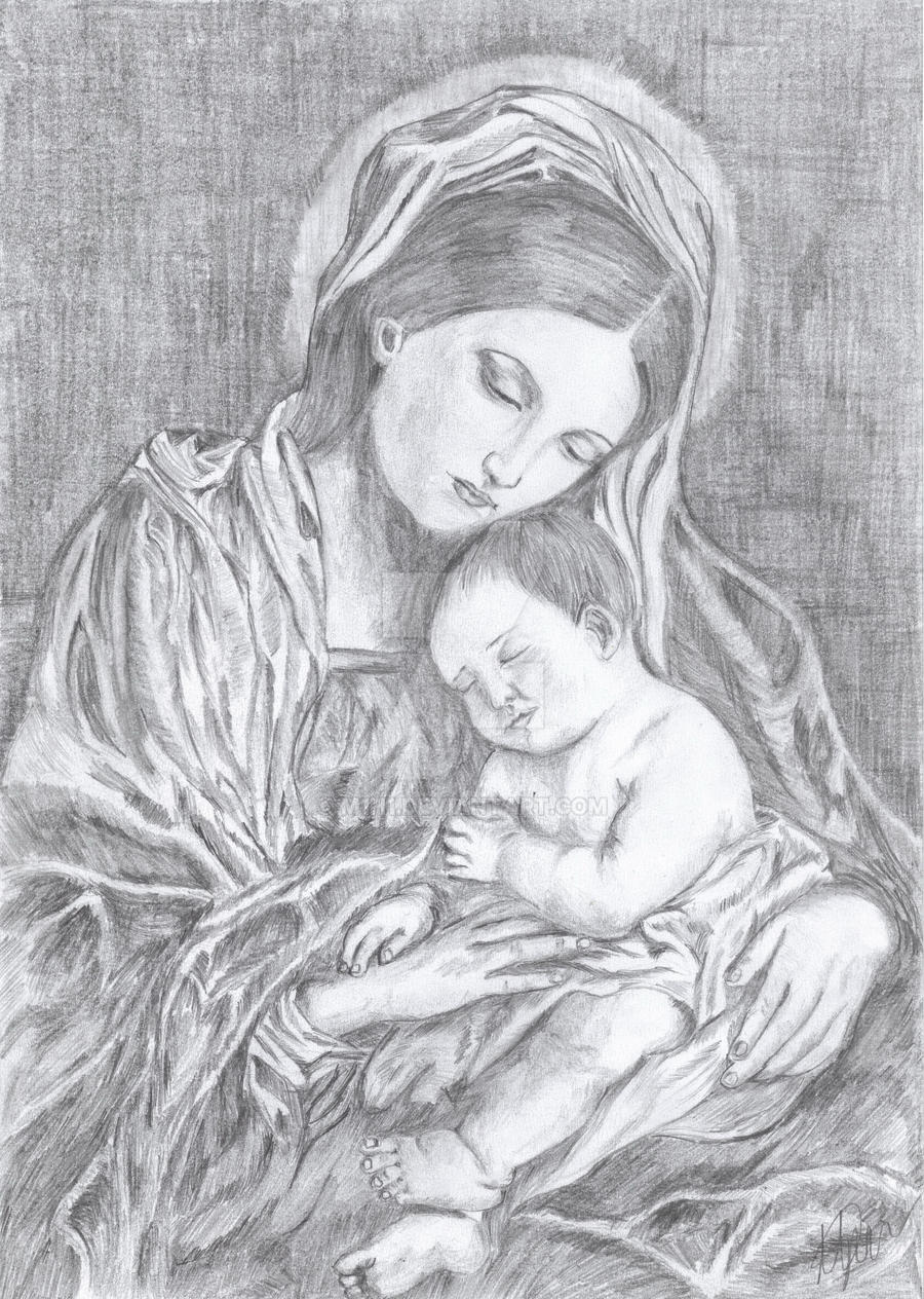 How To Draw Mary With Jesus