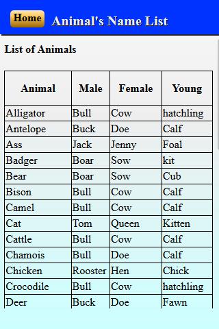 Masculine Feminine Animals Names