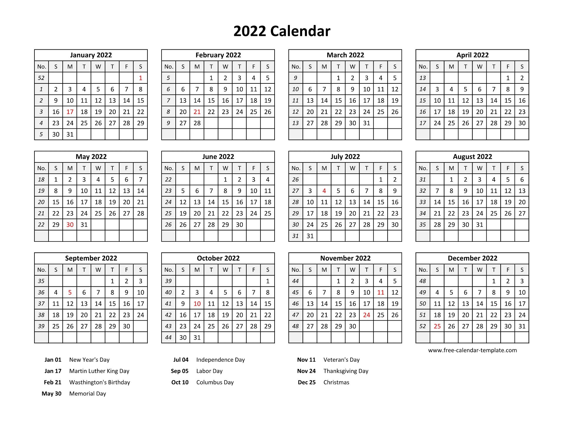 Printable Calendar 2022 Michel Zbinden