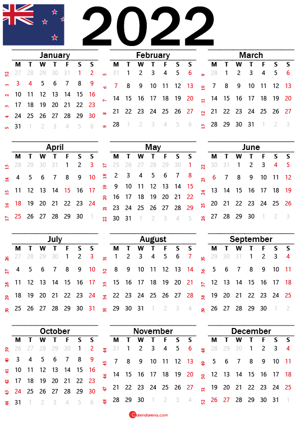 Printable Calendar 2022 New Zealand