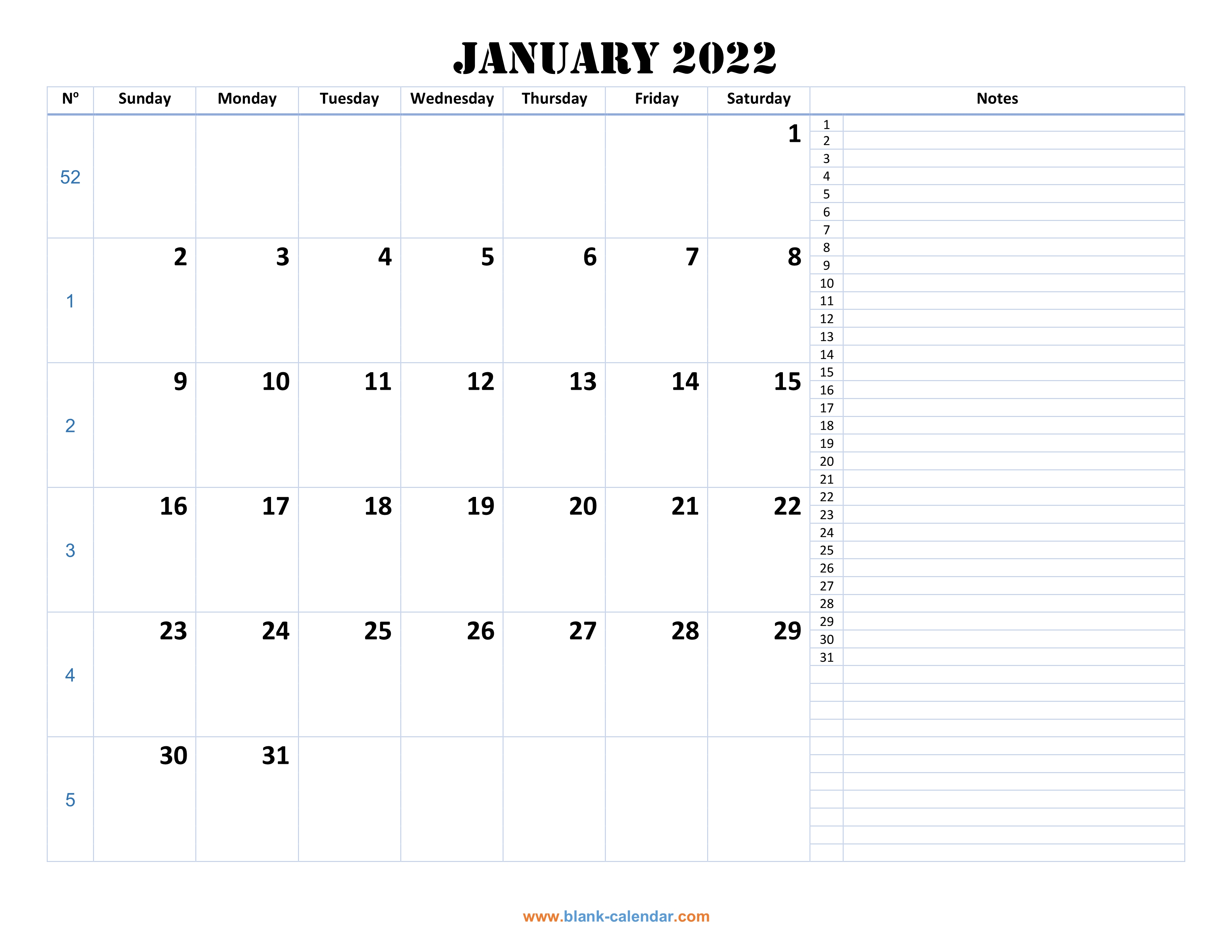 Printable Calendar Grid 2022