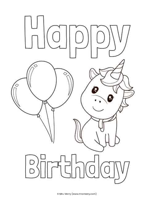 Printable Happy Birthday Unicorn Coloring Pages