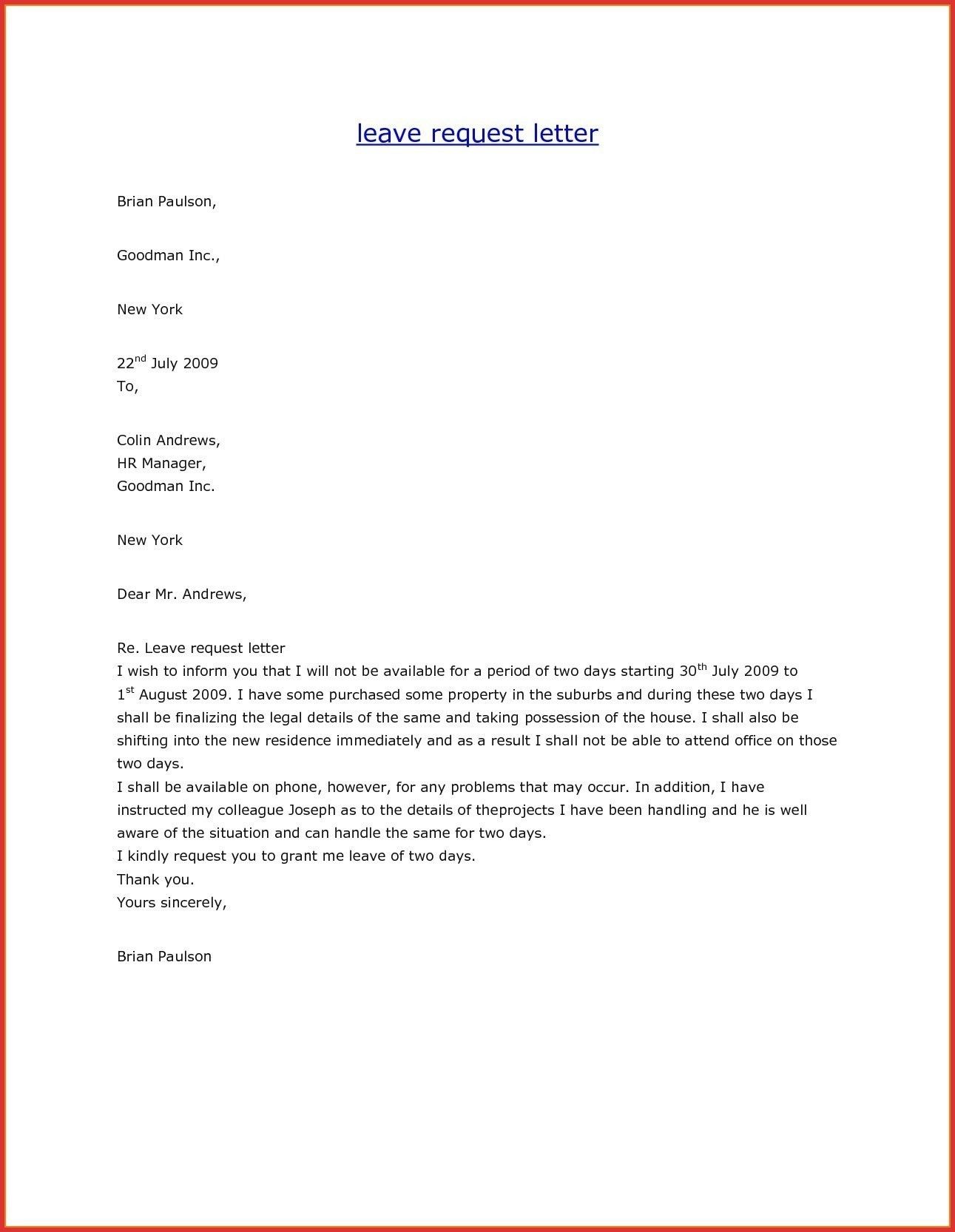 Sample Letter For Long Vacation Leave