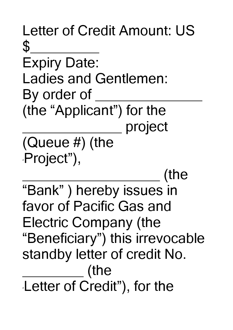 Sample Letter Of Credit From Electric Company