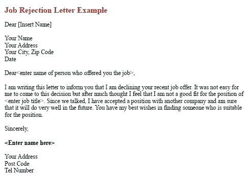 Sample Letter Of Decline Job Offer After Acceptance