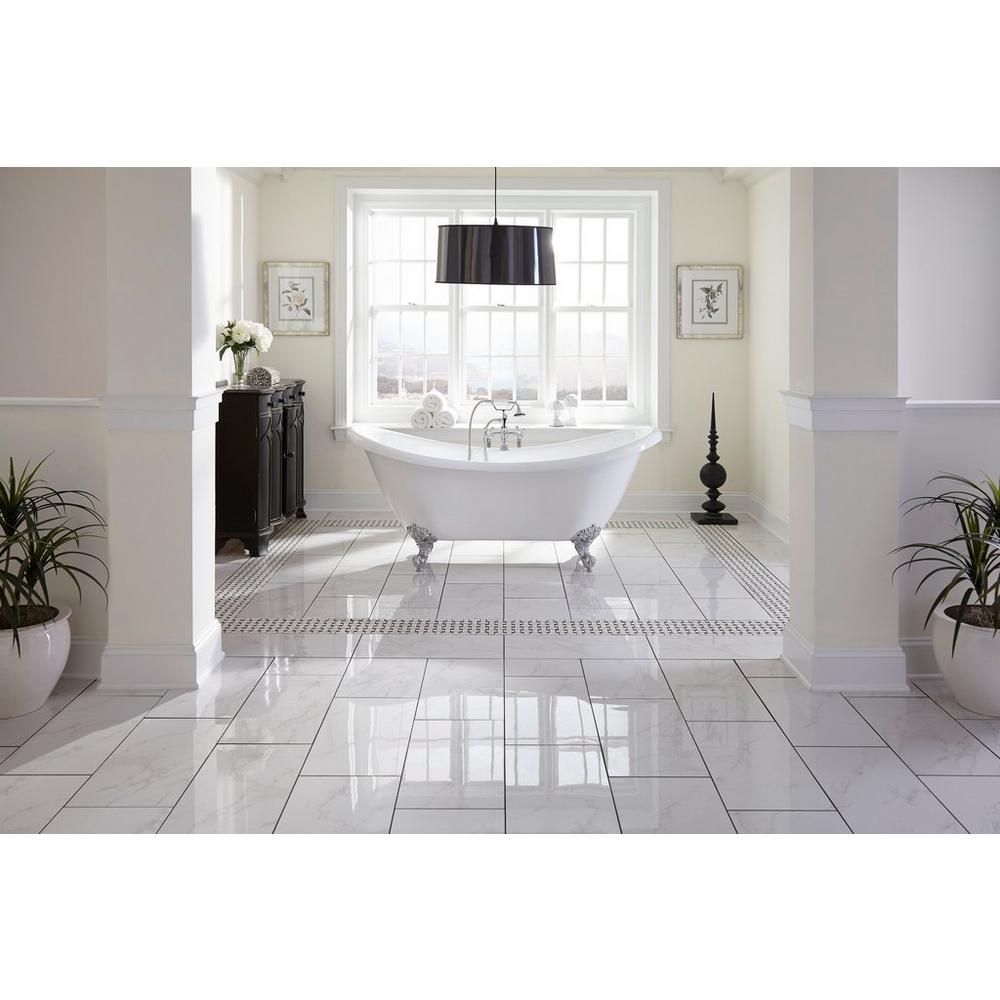 White Polished Bathroom Floor Tiles