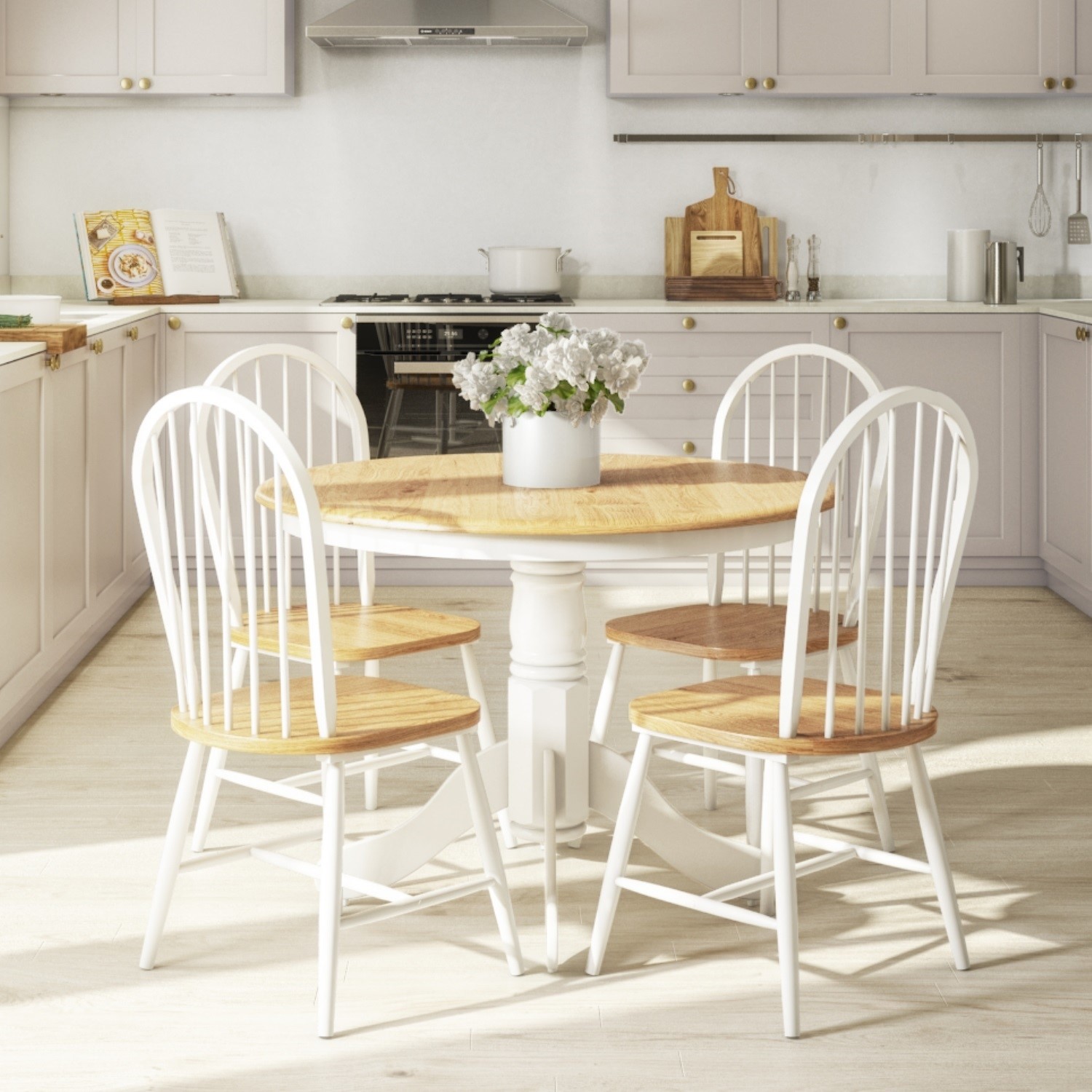 White Wood Round Kitchen Table