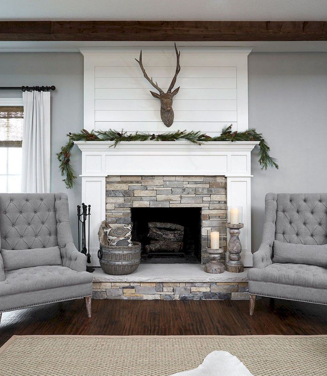 Wood Fireplace Accent Wall