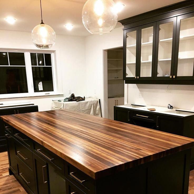 Wood Kitchen Cabinets With Black Island