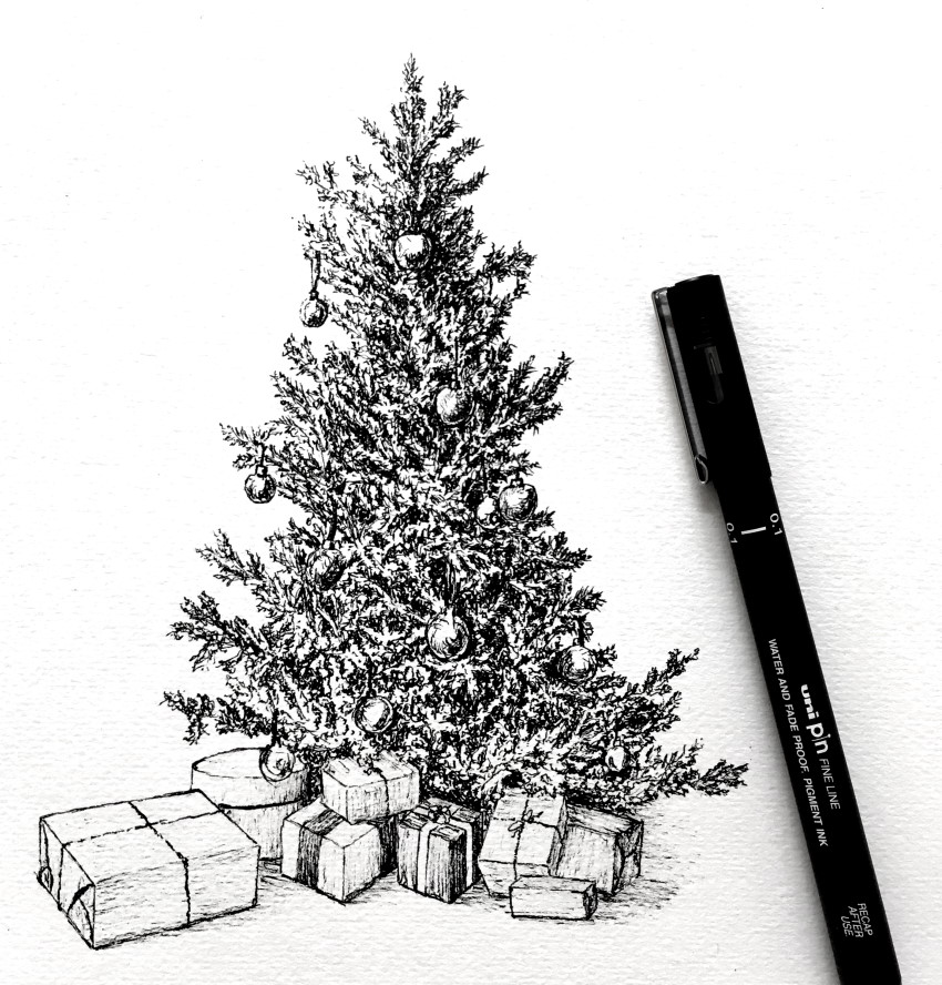 Xmas Tree Pencil Drawing